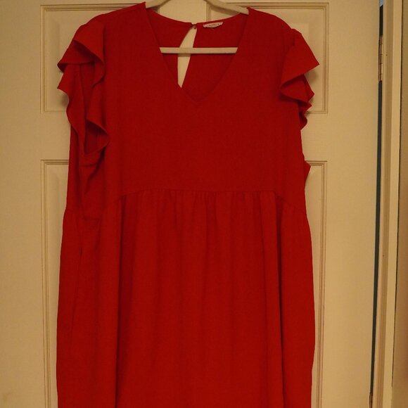 JODIFL Dresses & Skirts - Jodifl Red Ruffle Sleeve Dress 2X V-Neck Tiered Shift Dress
